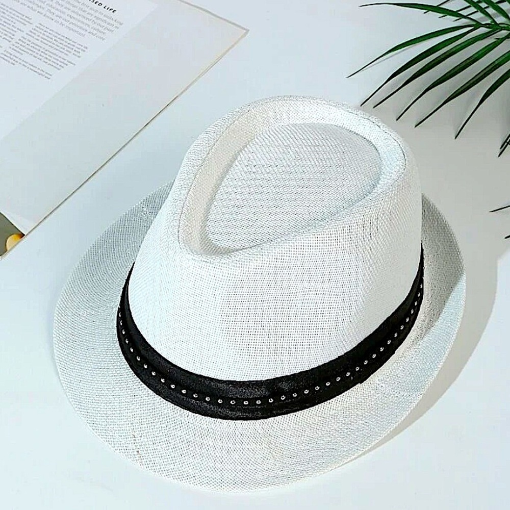 NEW FEDORA BELTED STUD WOVEN MINIMALIST HAT - Picture 3 of 4
